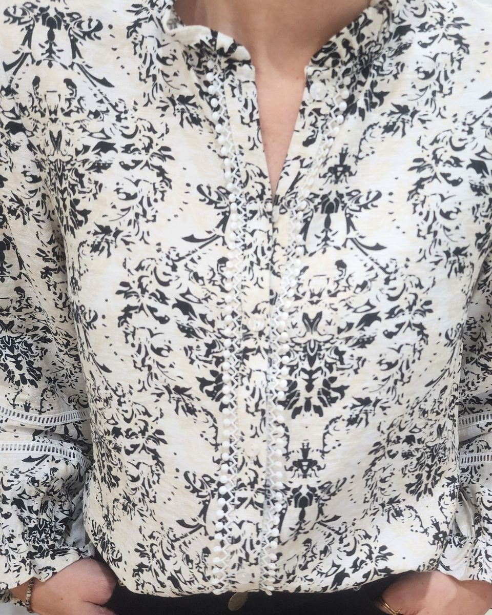 Chemisier femme écru beige noir Rosalia