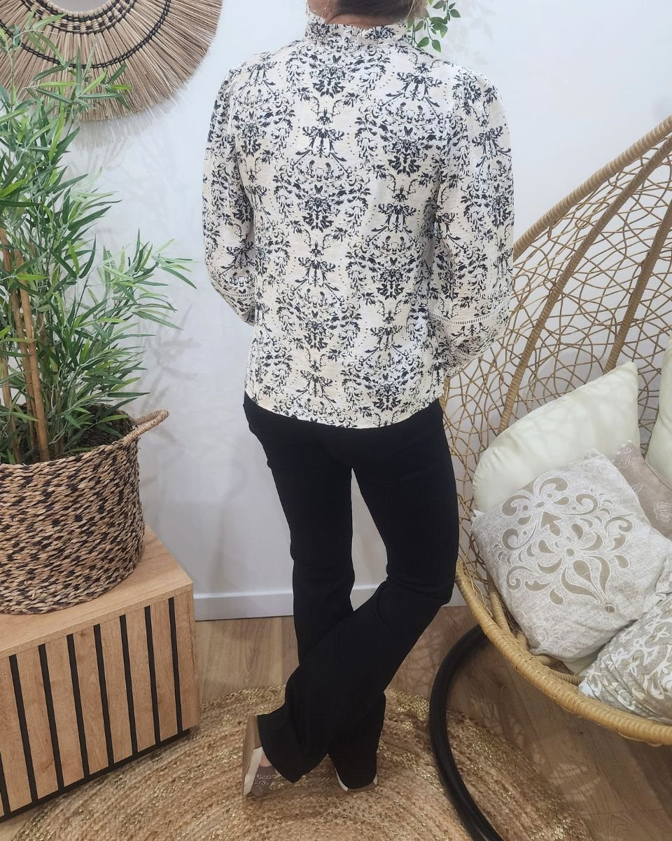 Chemisier femme écru beige noir Rosalia