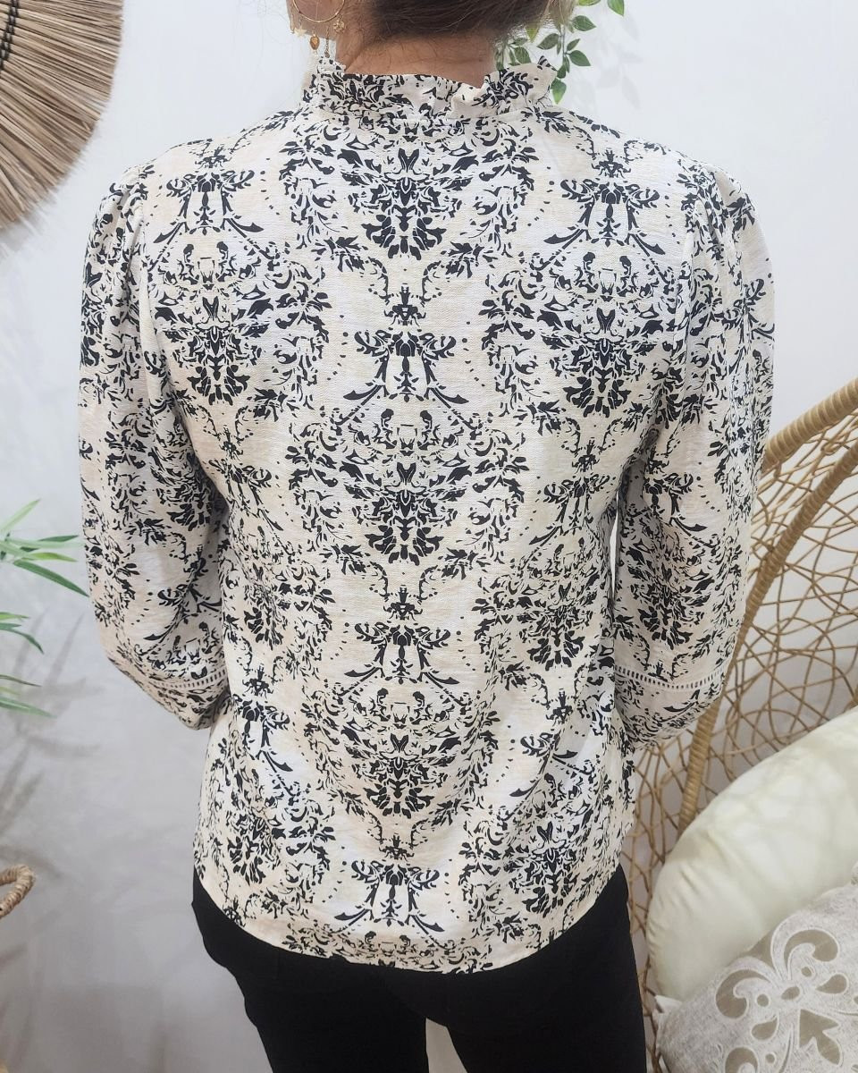 Chemisier femme écru beige noir Rosalia