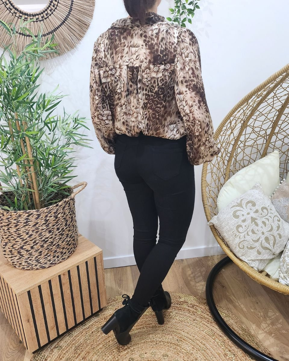 Chemisier femme marron fleuri Suzanna