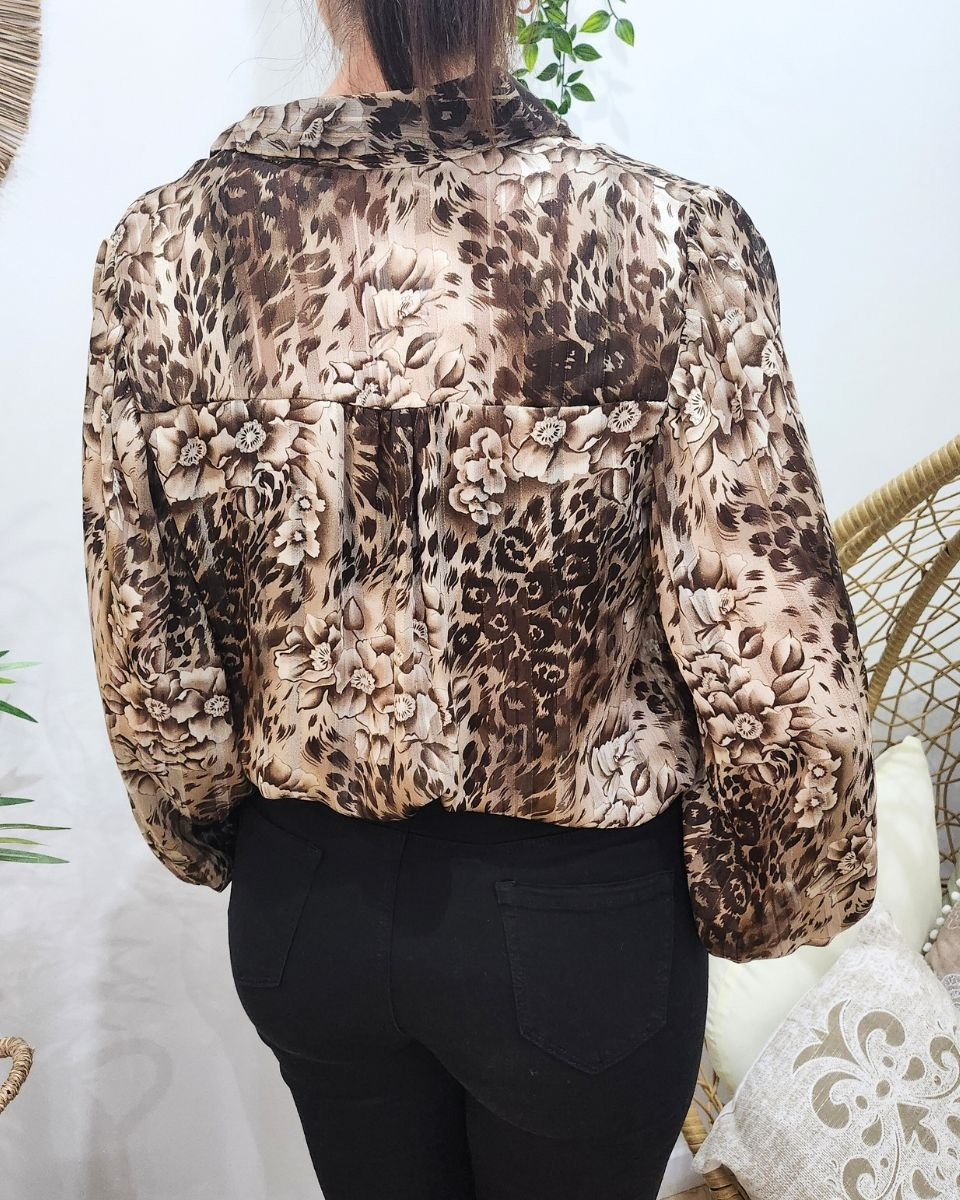 Chemisier femme marron fleuri Suzanna