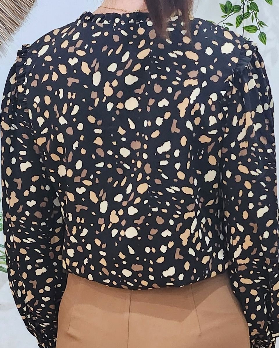 Chemisier femme noir et camel Lucile