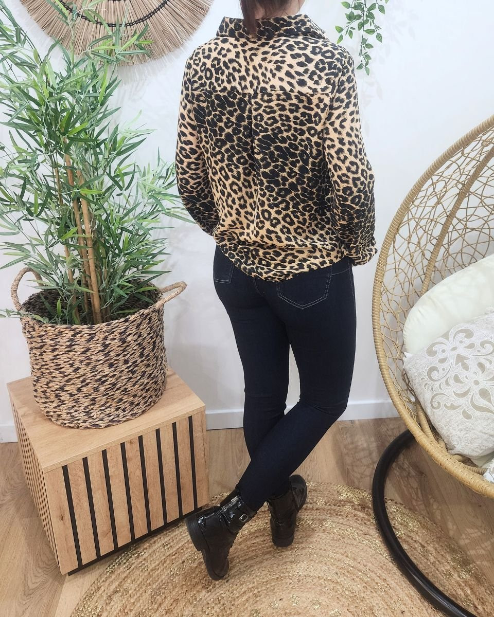 Chemisier femme léopard camel et noir Tyana
