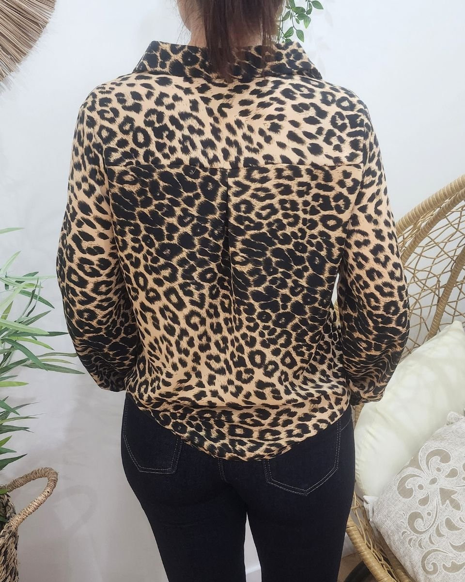 Chemisier femme léopard camel et noir Tyana