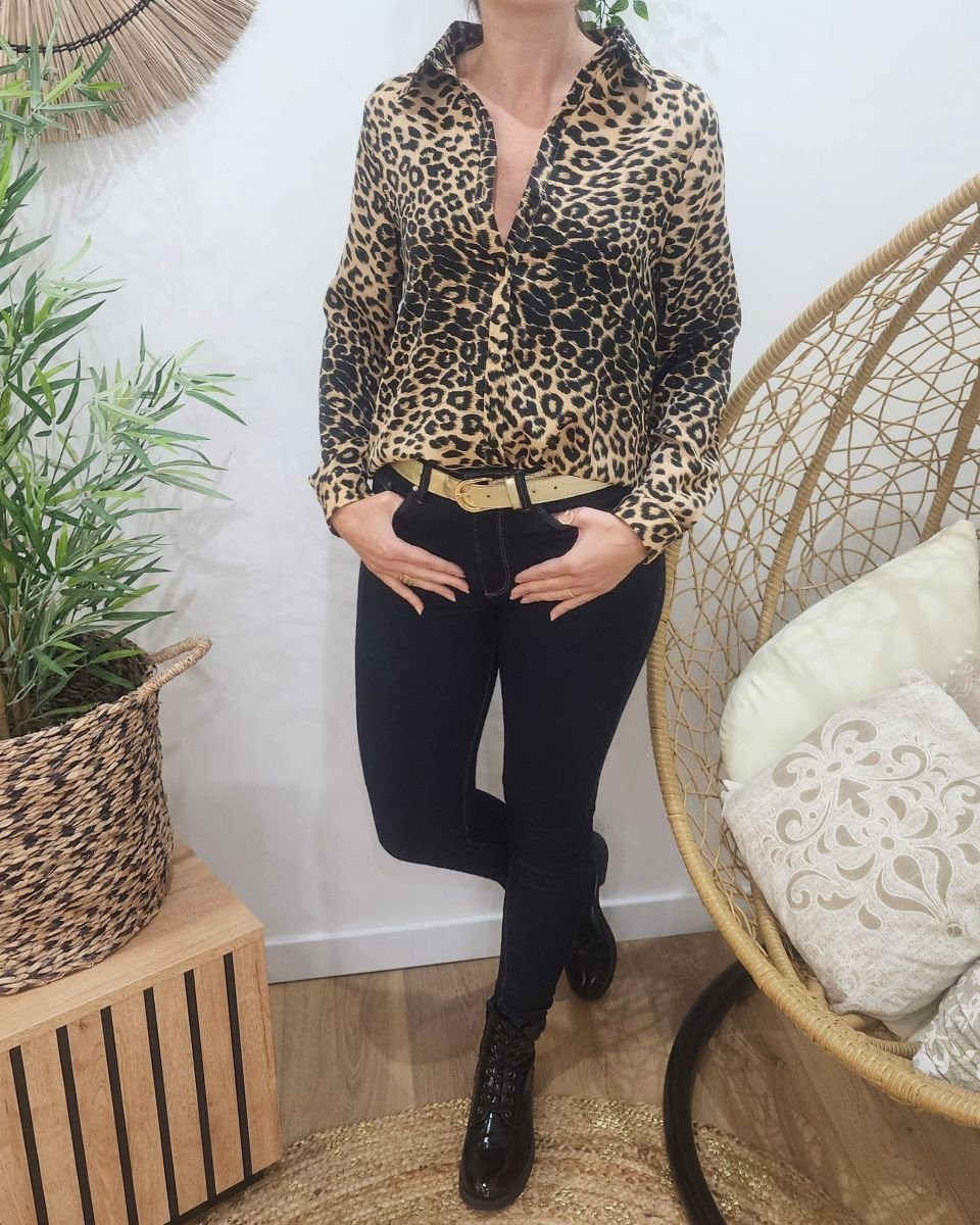 Chemisier femme léopard camel et noir Tyana