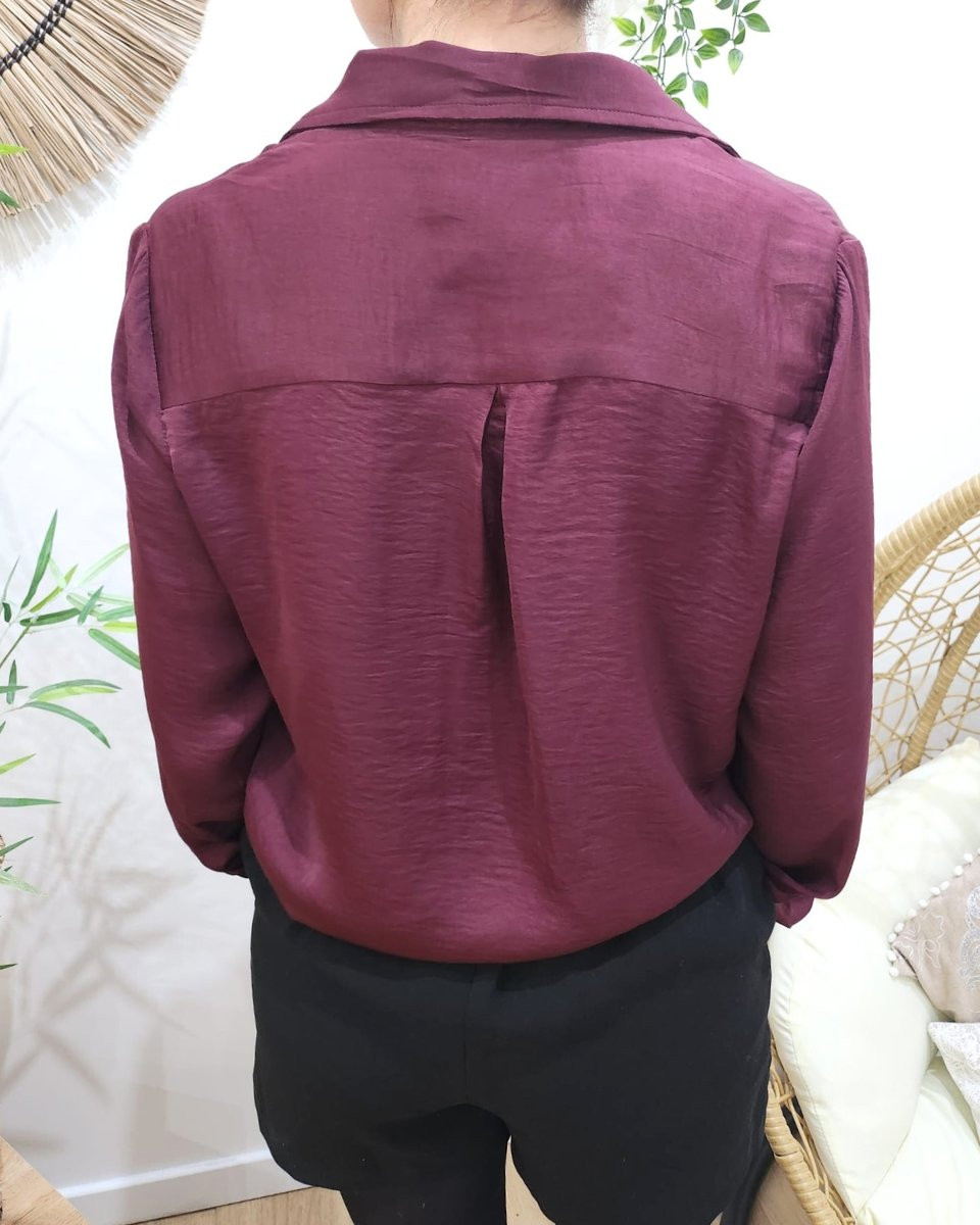 Chemisier femme satiné uni rouge bordeaux