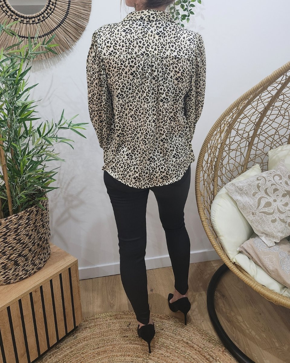 Chemisier femme beige léopard kaki