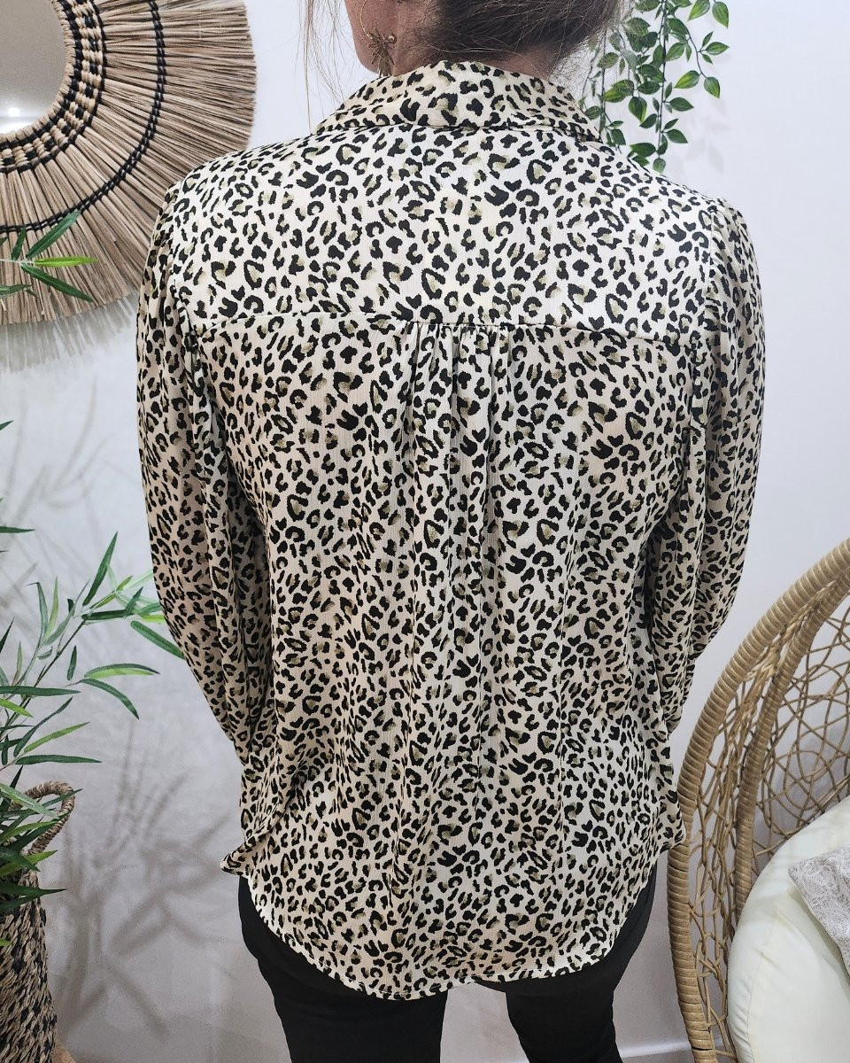 Chemisier femme beige léopard kaki