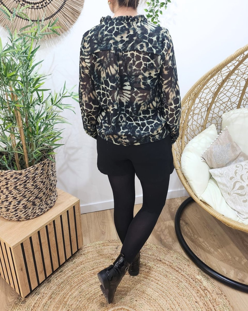 Chemisier femme vert et noir motif animalier Mona