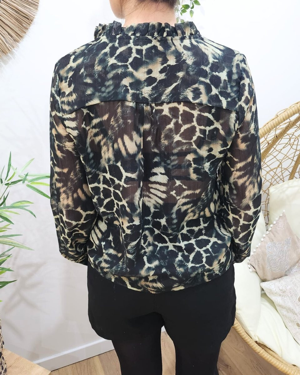 Chemisier femme vert et noir motif animalier Mona