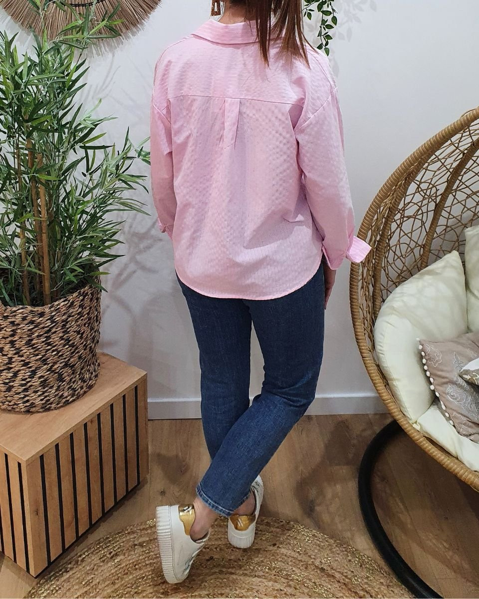 Chemisier femme rose à rayures blanches