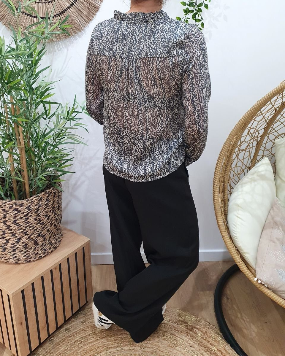 Chemisier femme à motifs verts bleus liseré doré Akiko