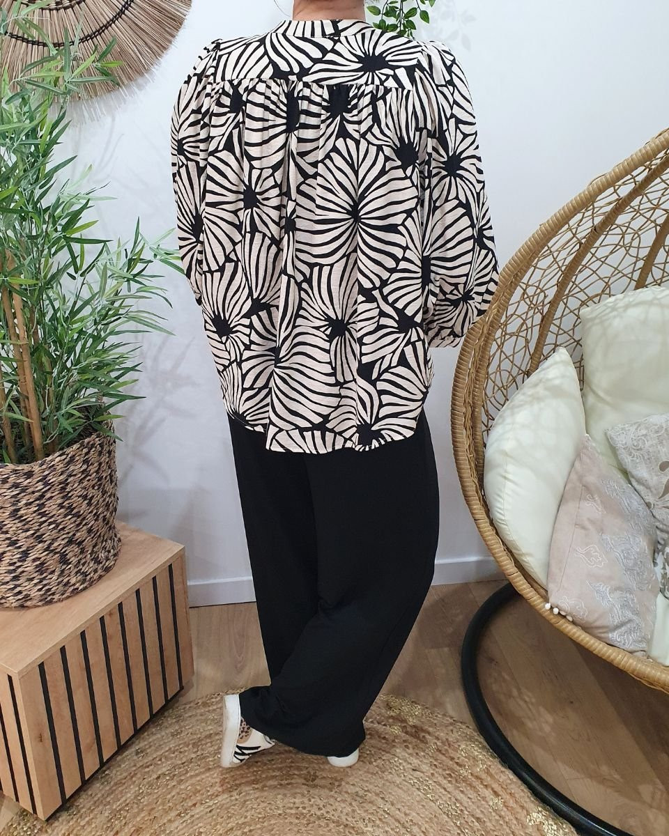 Chemisier femme écru et noir Harriette