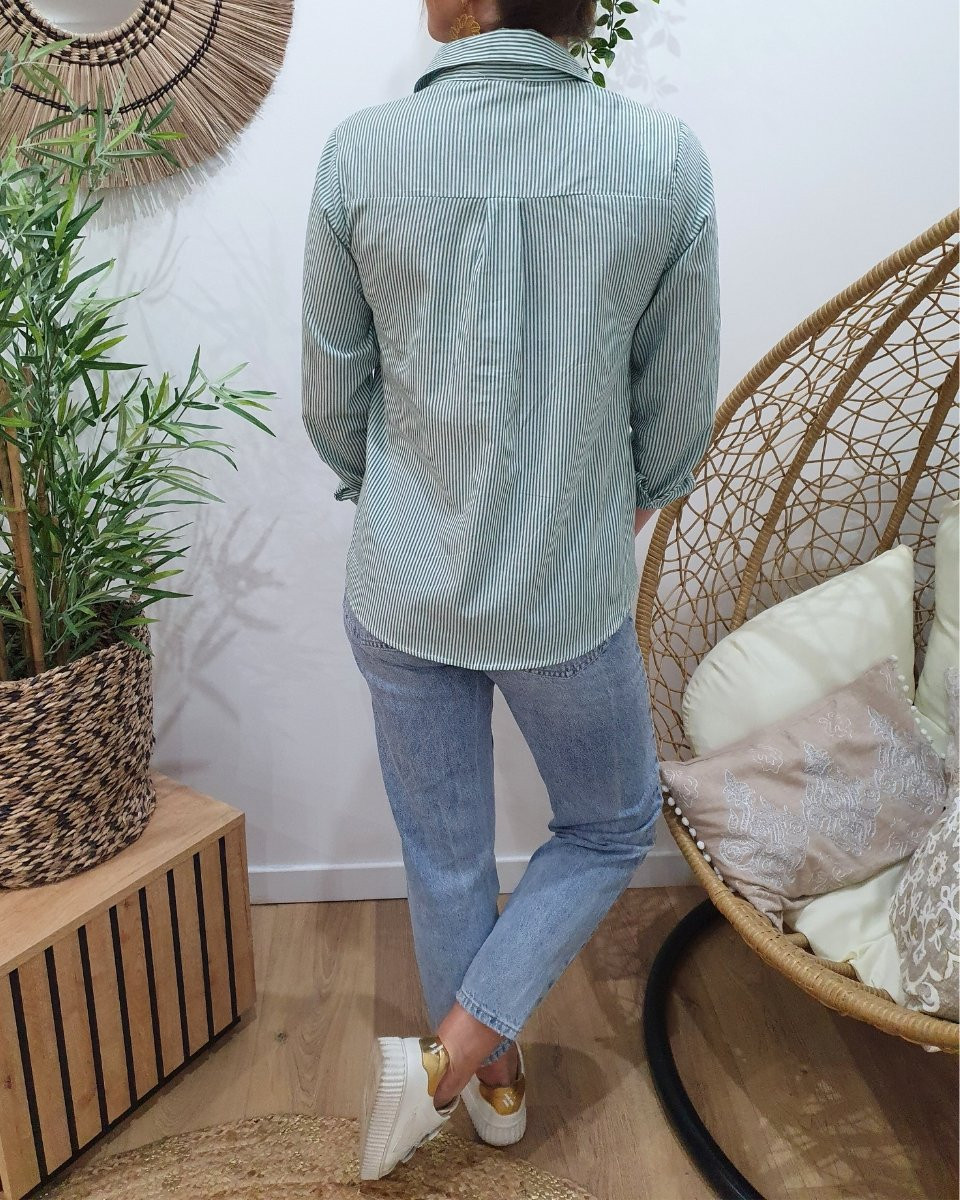 Chemisier femme rayé vert et blanc coeur doré Serra