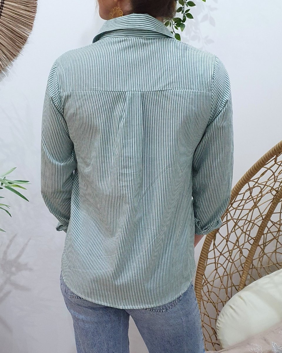 Chemisier femme rayé vert et blanc coeur doré Serra