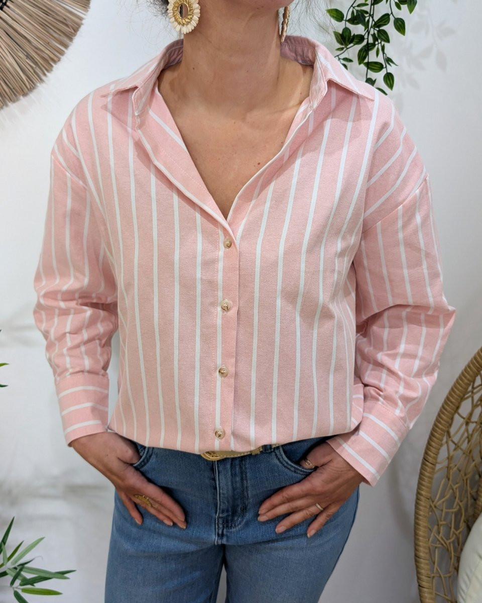 Chemisier femme rayé rose et blanc Jessamie
