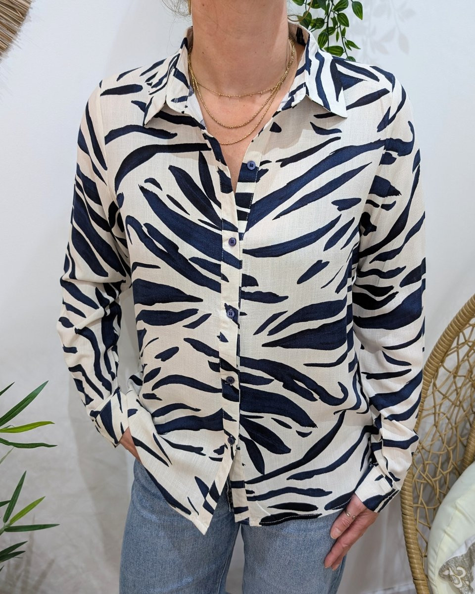 Chemisier femme écru et marine Aenor