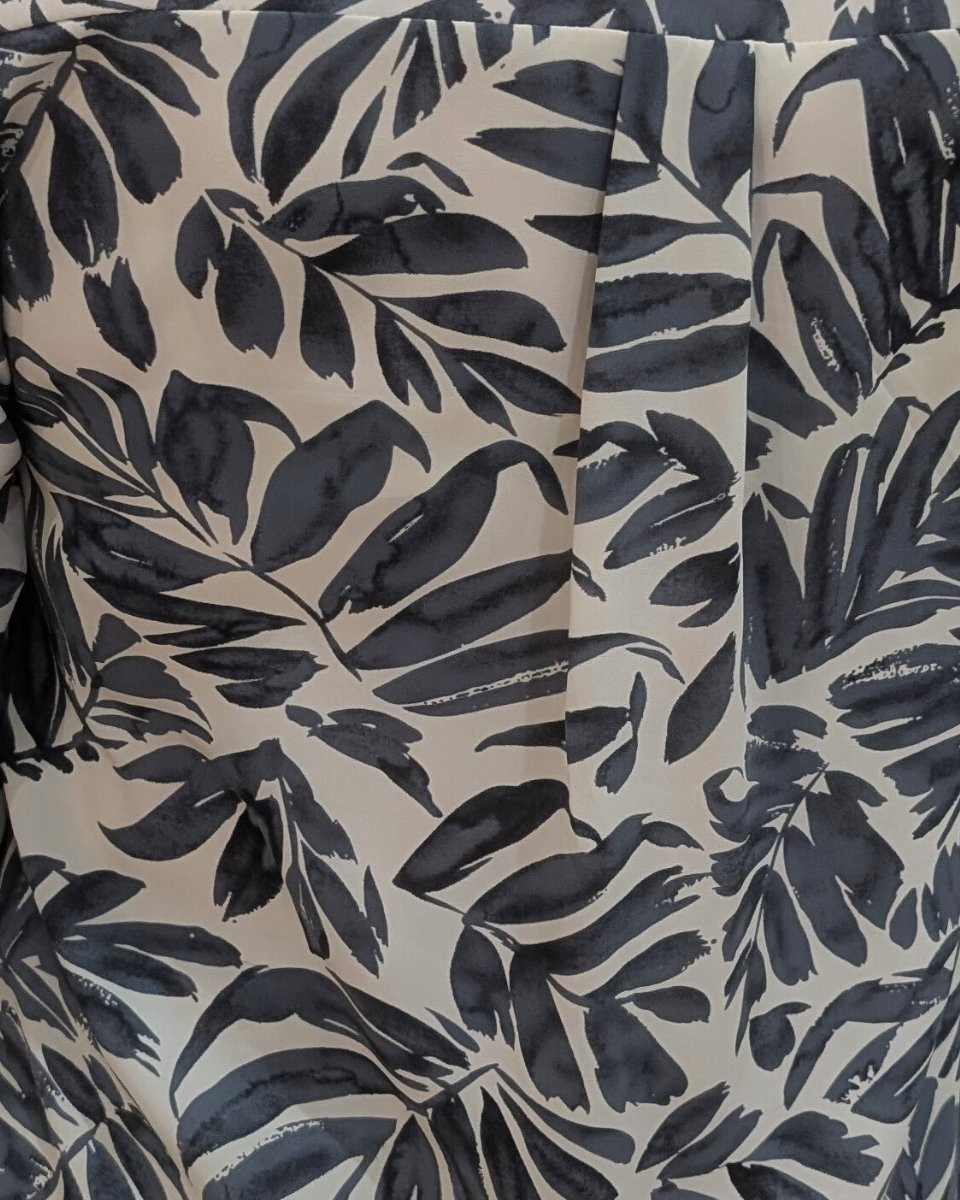 Chemisier femme écru feuillages bleus