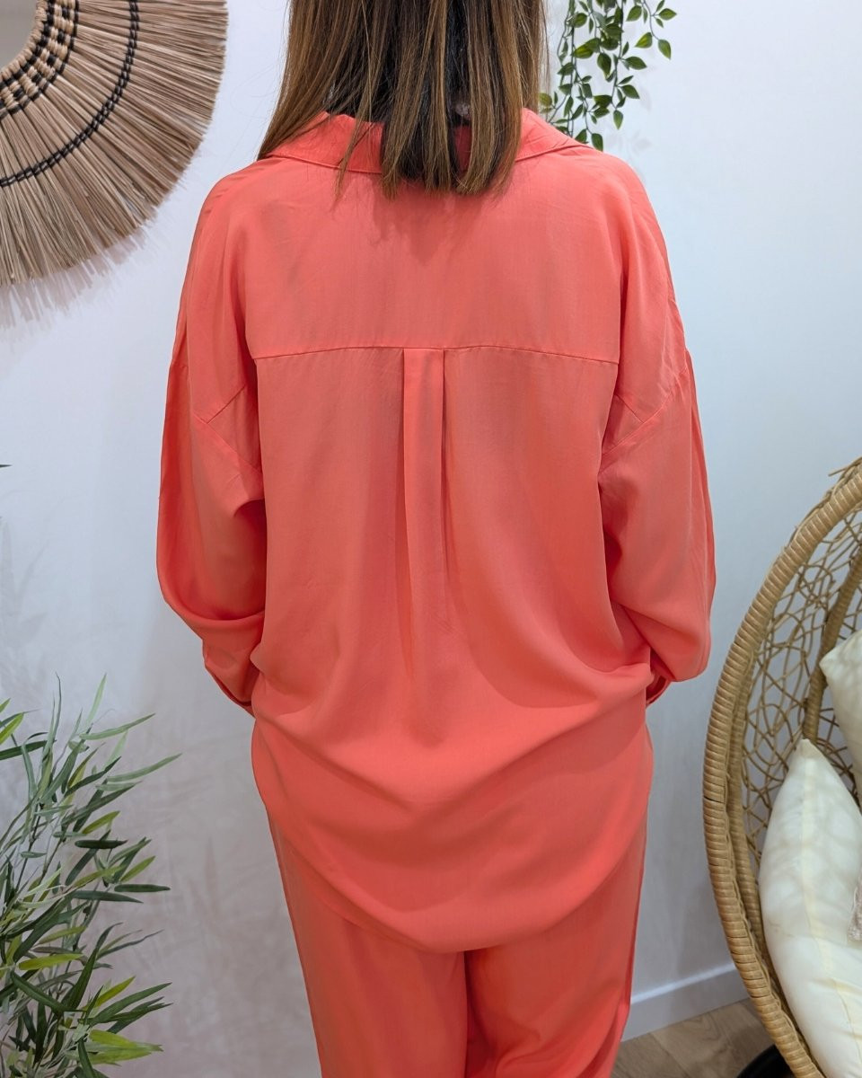 Chemise femme fluide corail fluo