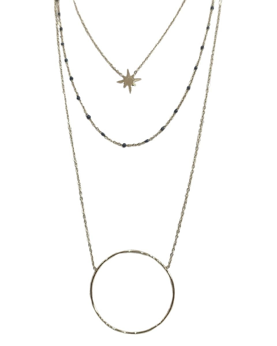 Collier femme bleu marine/doré multirangs cercle 
