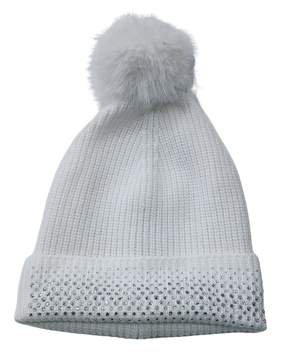 Bonnet femme à pompon et strass