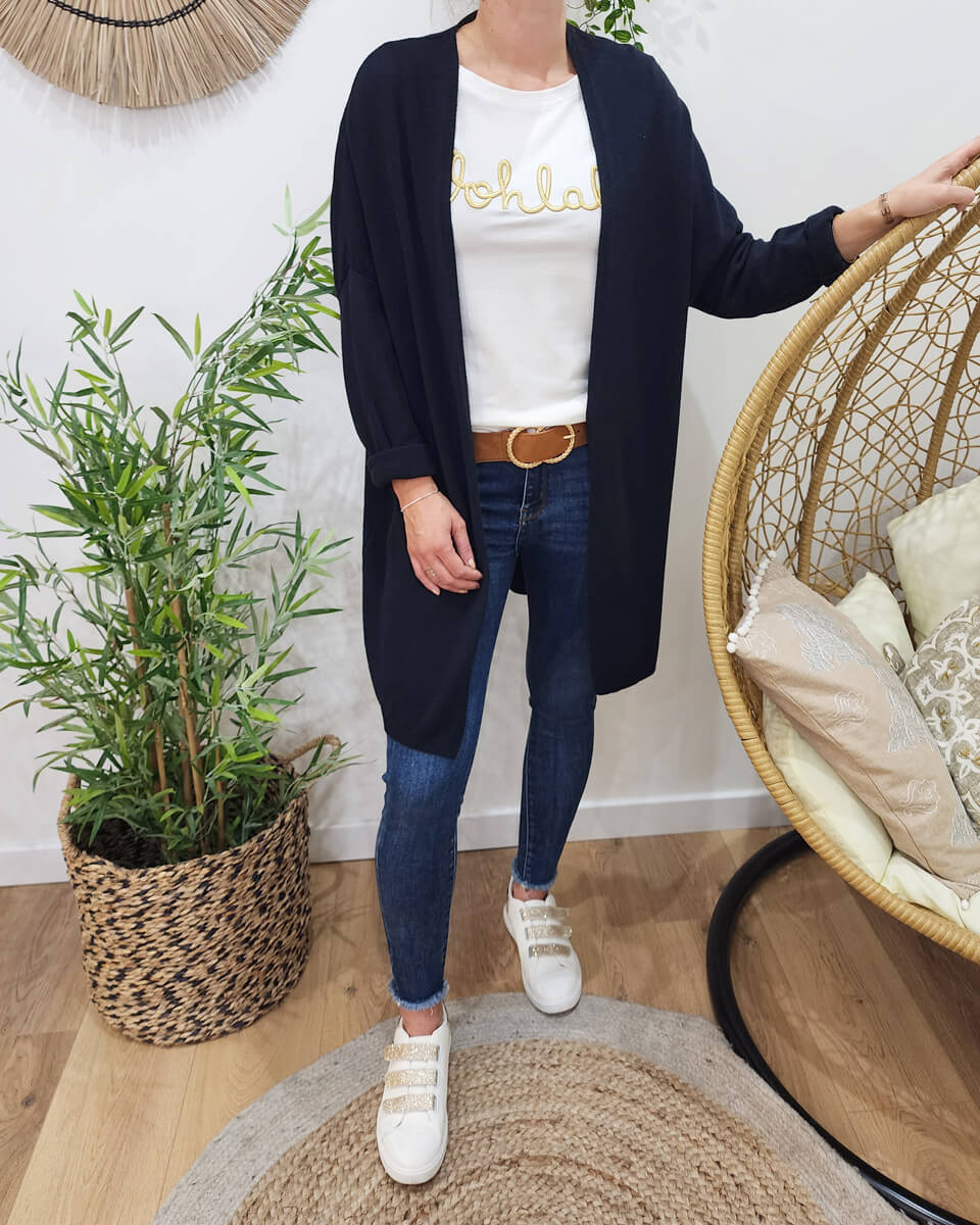 Gilet long femme uni