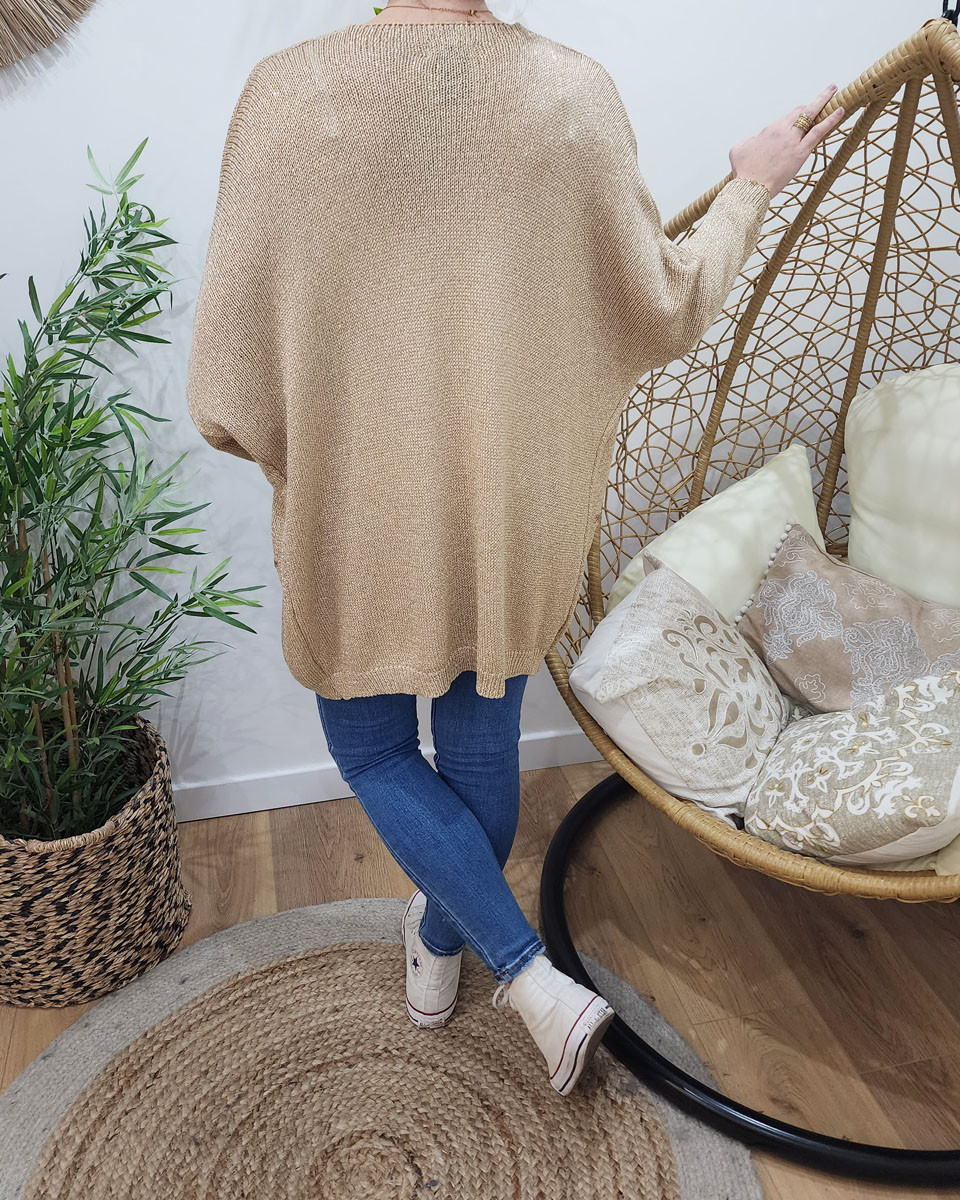 Gilet mi-long doré lurex à étoiles