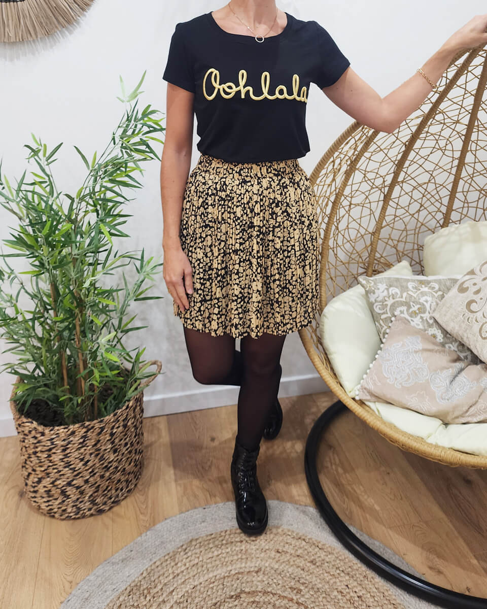 Petite jupe plissée Maud noire et camel