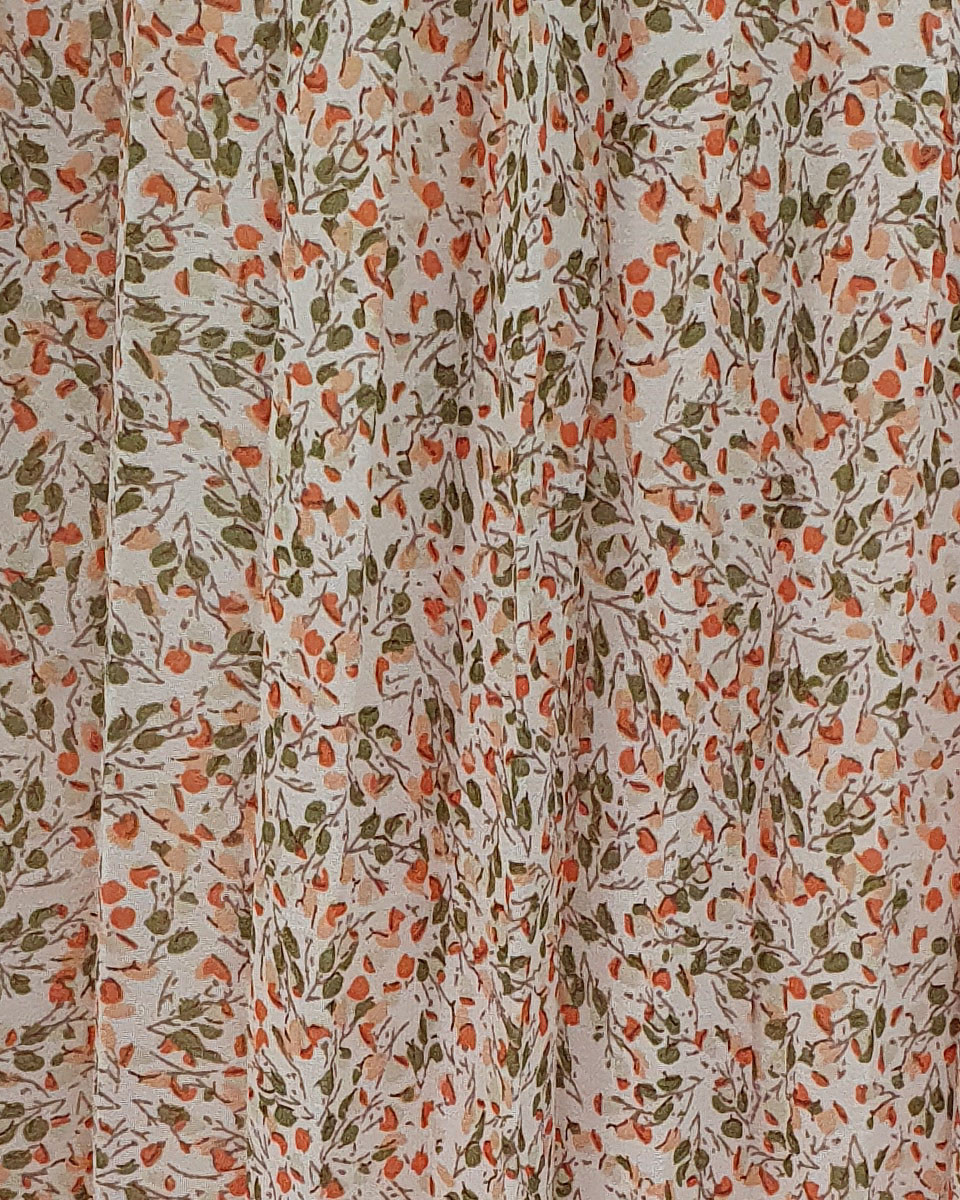 Jupe longue plissée beige petites fleurs corail