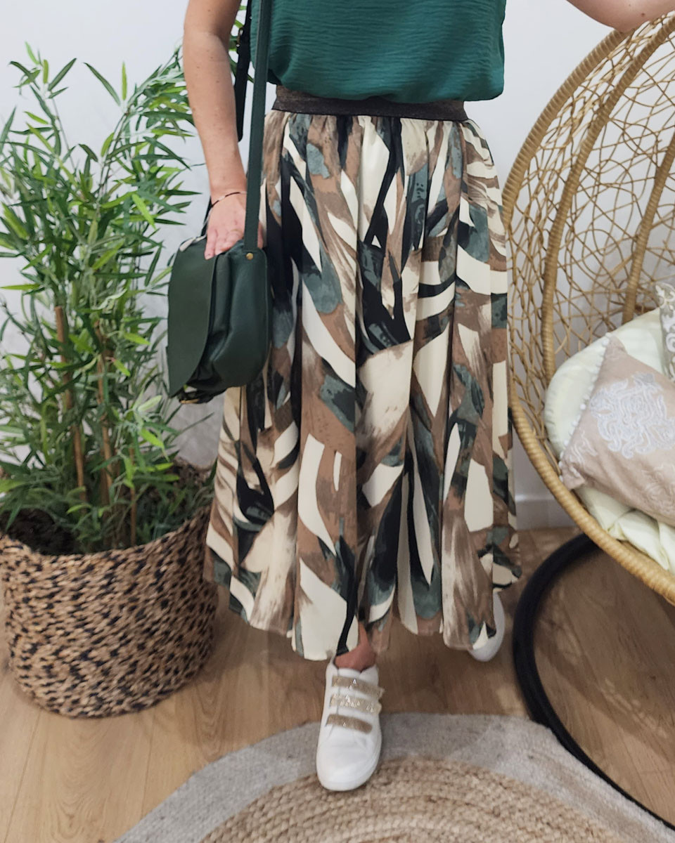 Jupe mi-longue Simone kaki