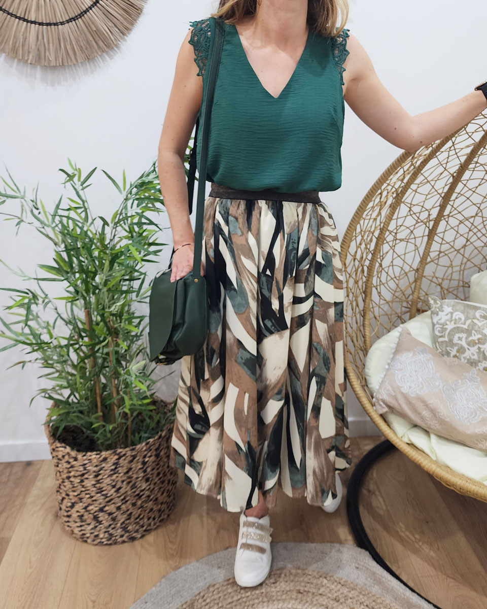 Jupe mi-longue Simone kaki