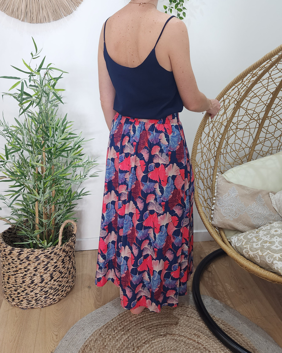 Jupe femme longue grande taille boutonnée liseré argent