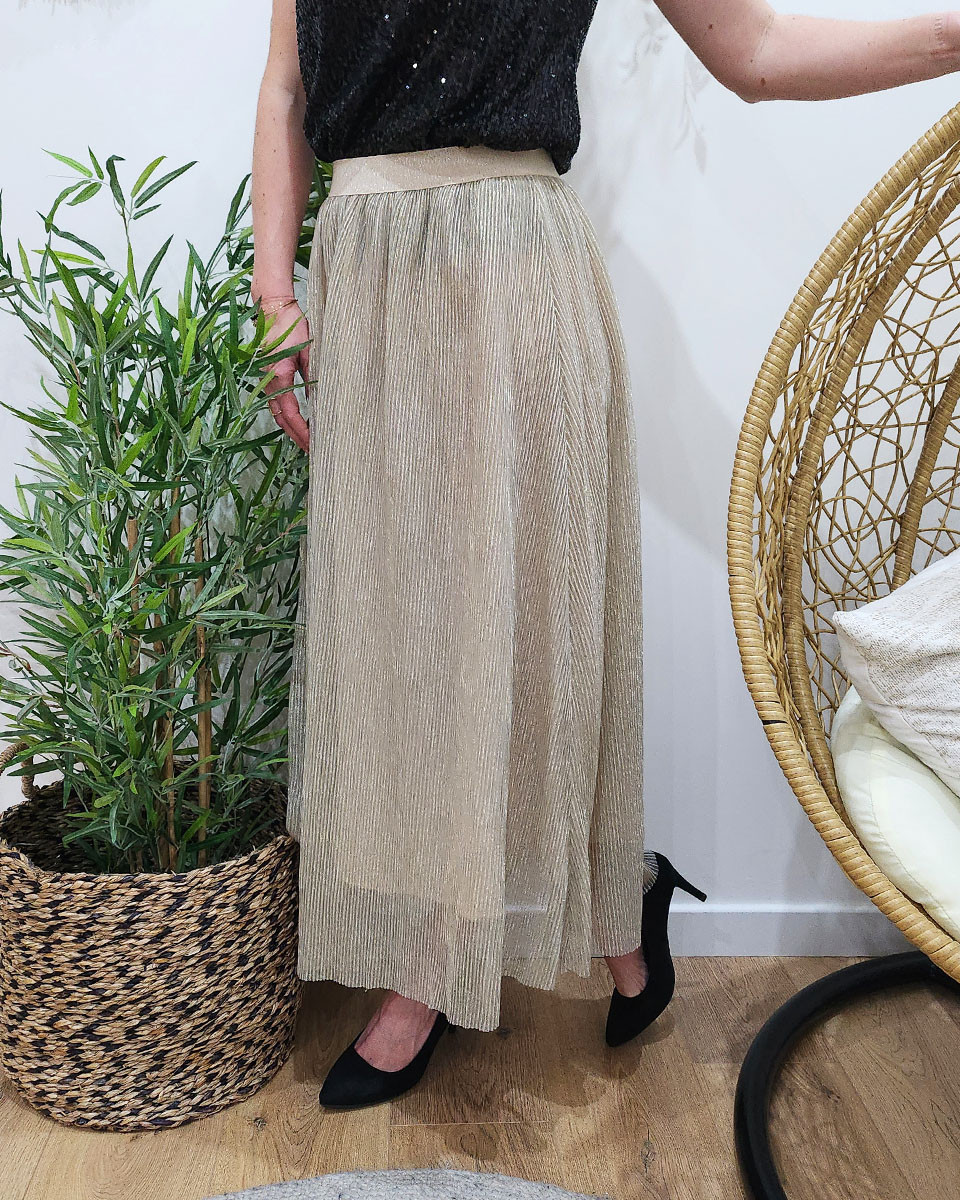 Jupe femme longue plissée or