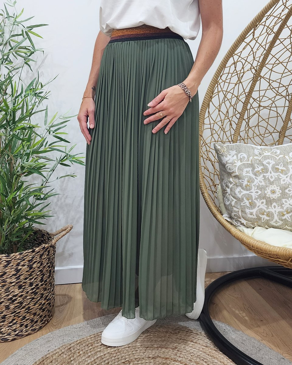 Jupe longue plissée femme élastique pailleté