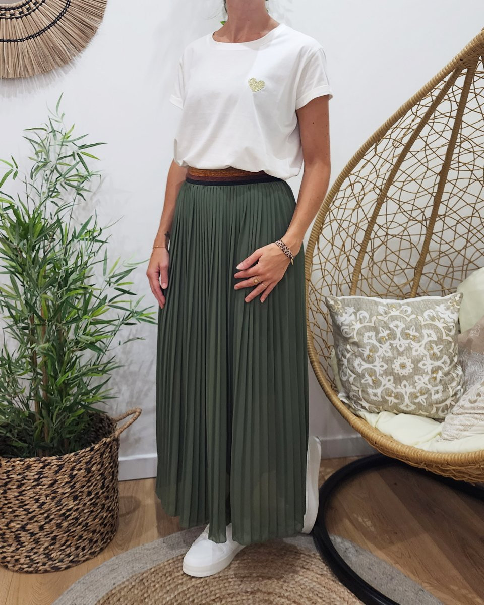 Jupe longue plissée femme élastique pailleté