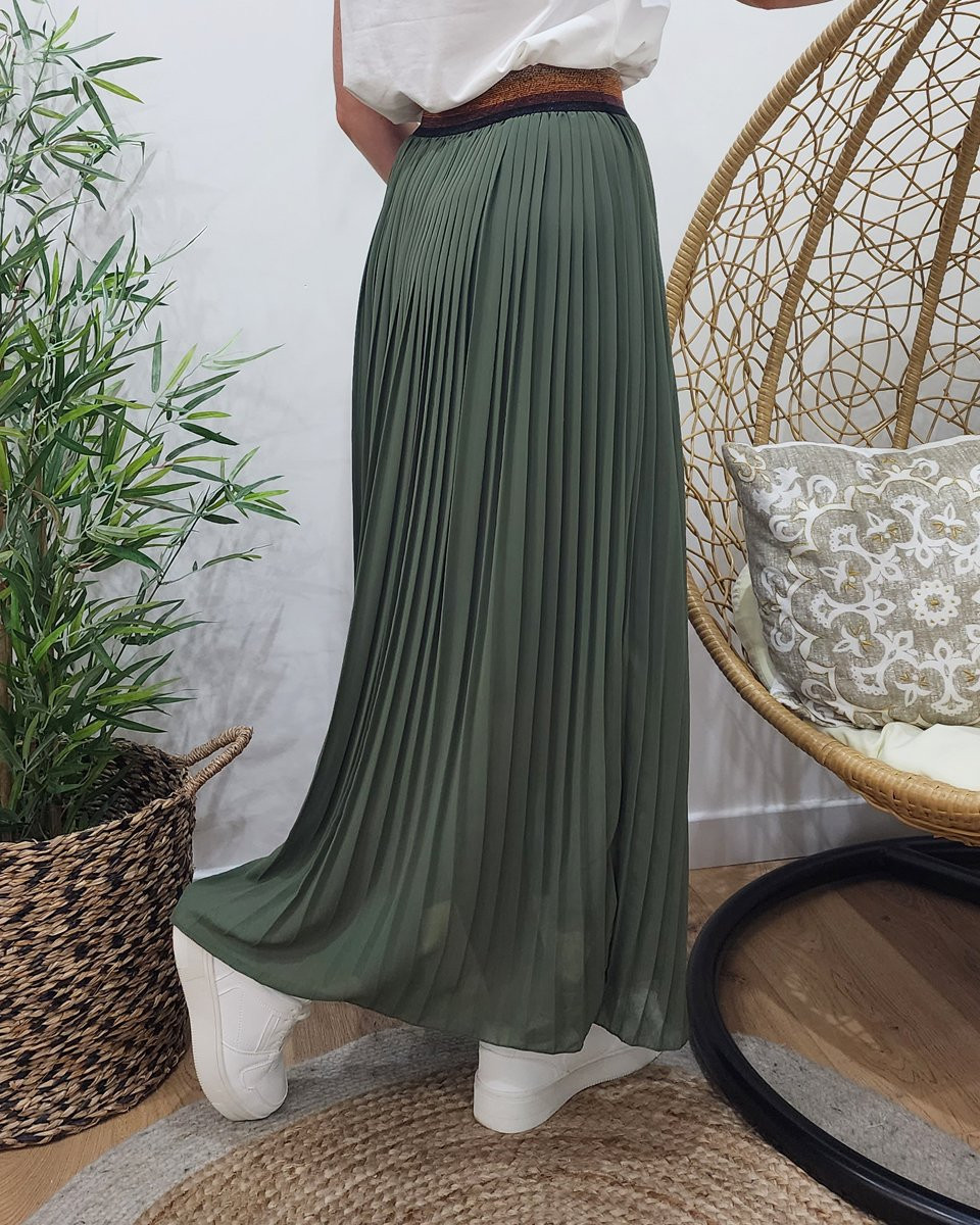 Jupe longue plissée femme élastique pailleté