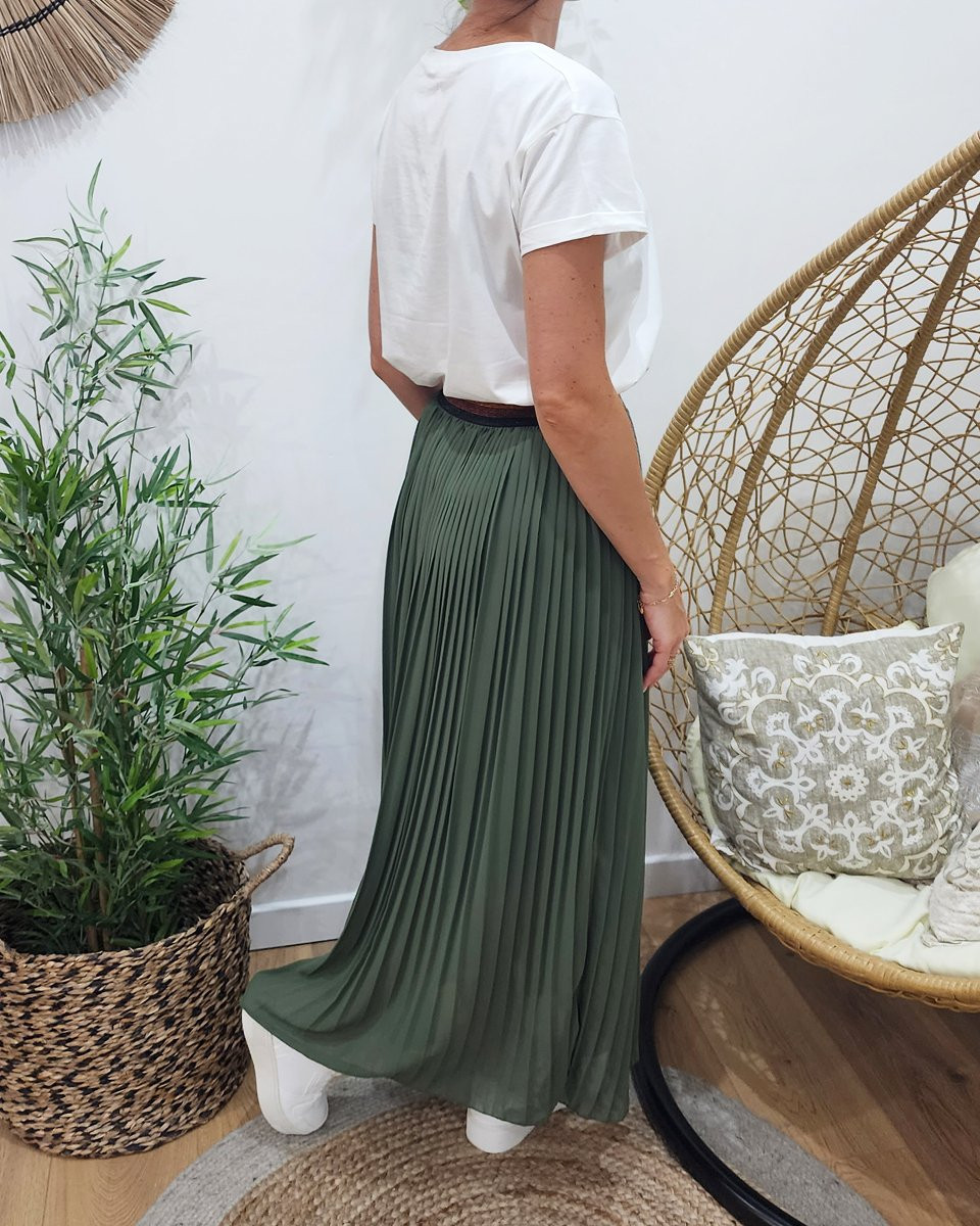 Jupe longue plissée femme élastique pailleté