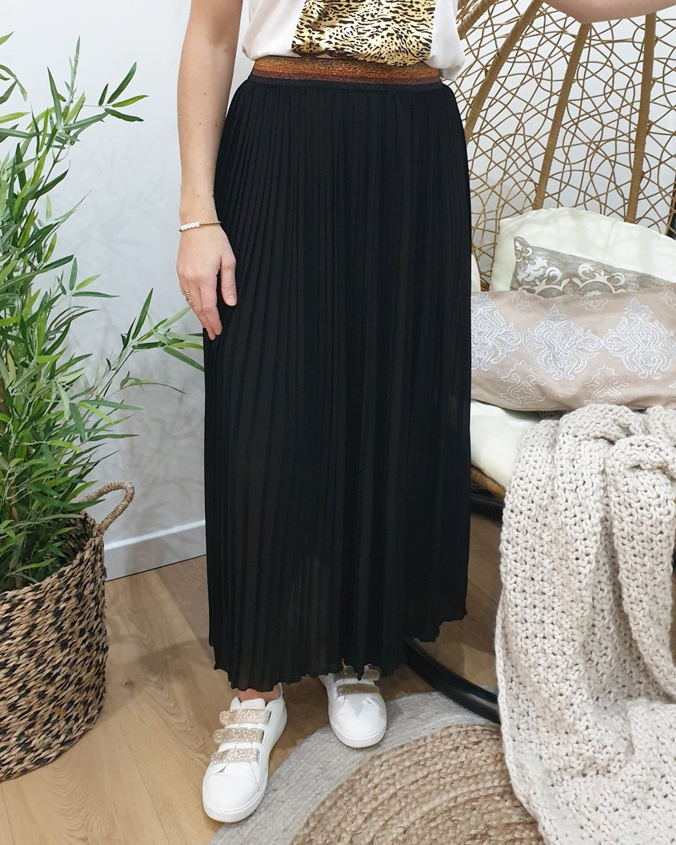 Jupe longue plissée femme élastique pailleté