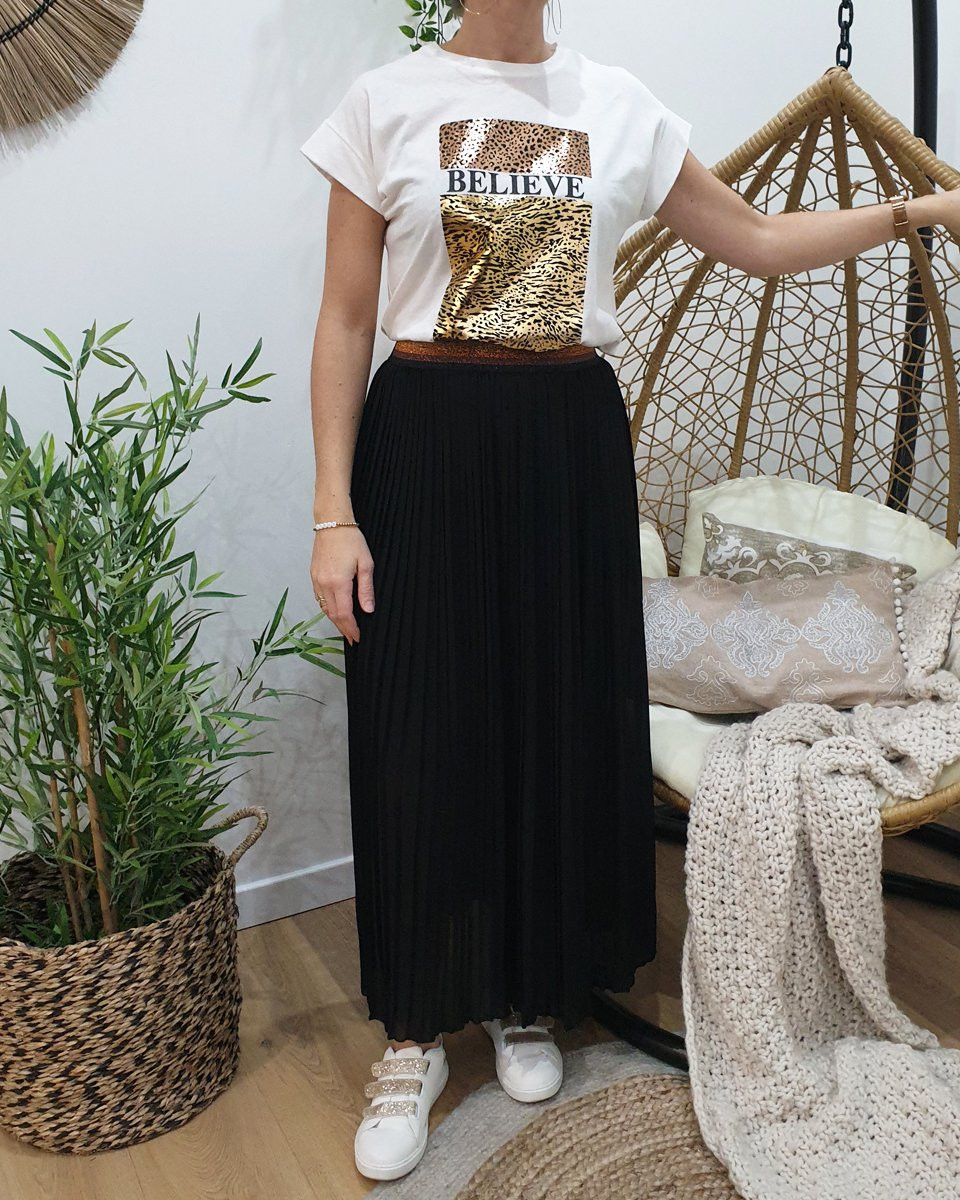 Jupe longue plissée femme élastique pailleté