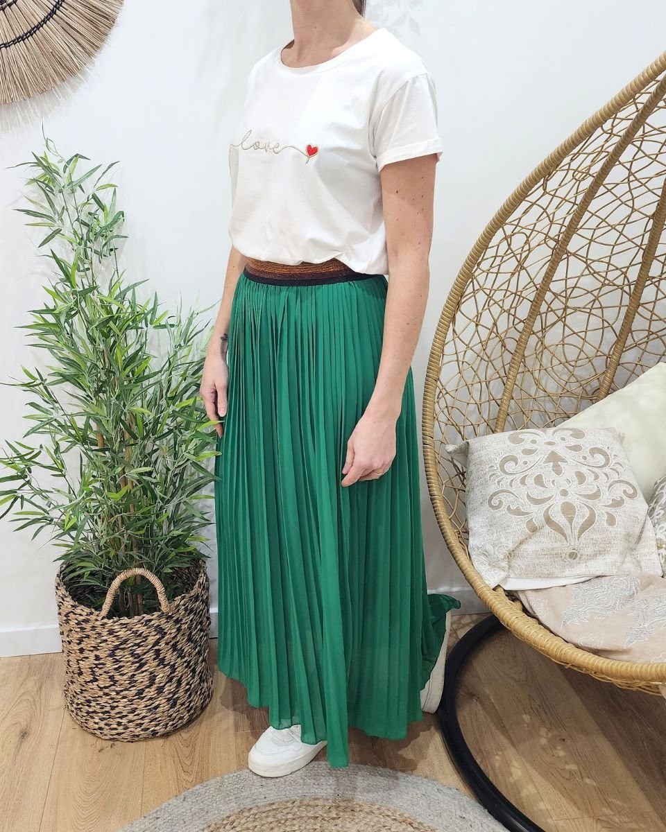 Jupe longue plissée femme élastique pailleté