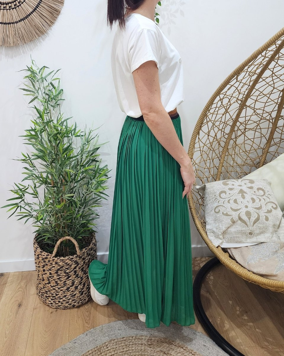 Jupe longue plissée femme élastique pailleté
