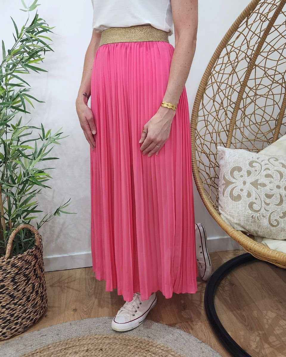 Jupe longue plissée femme élastique doré