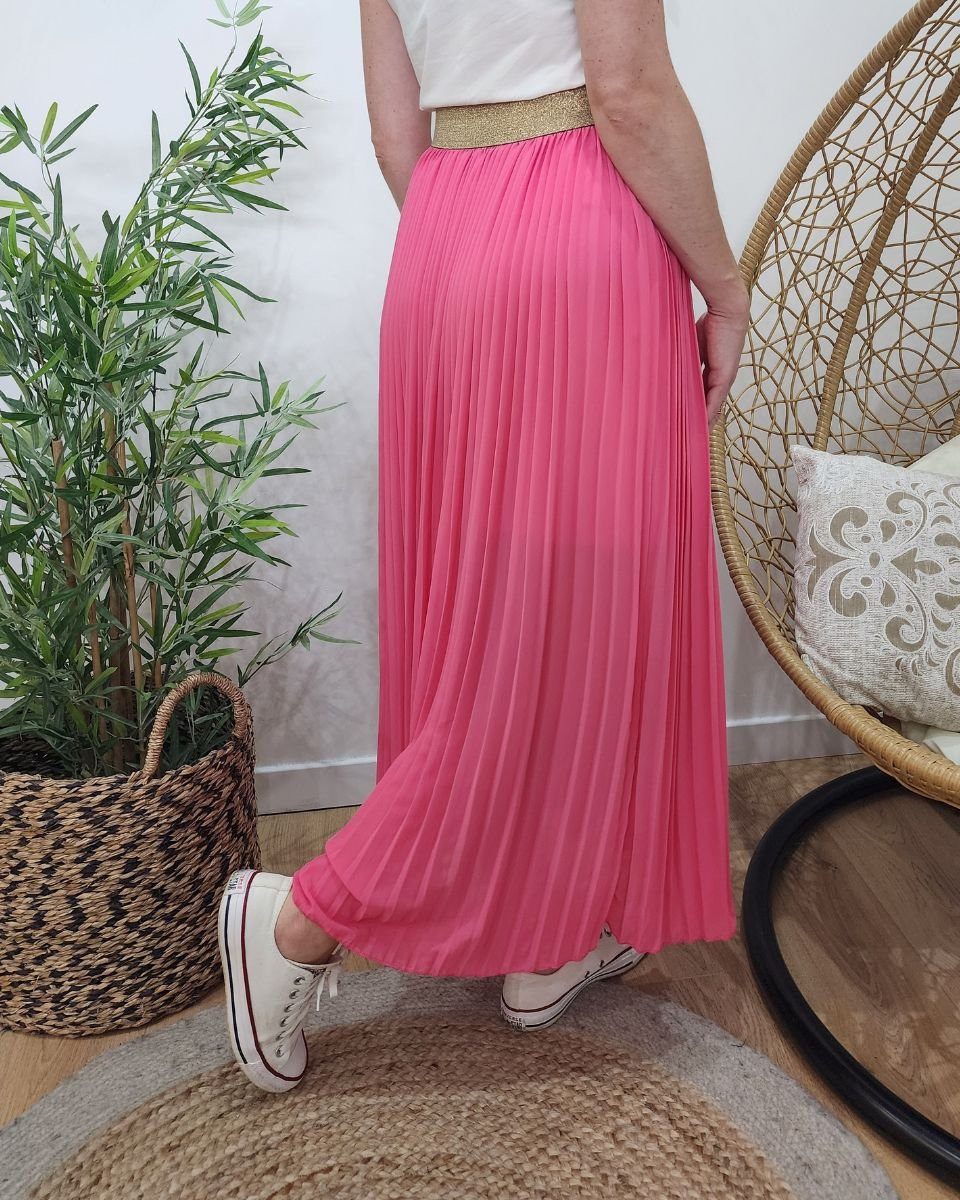 Jupe longue plissée femme élastique doré
