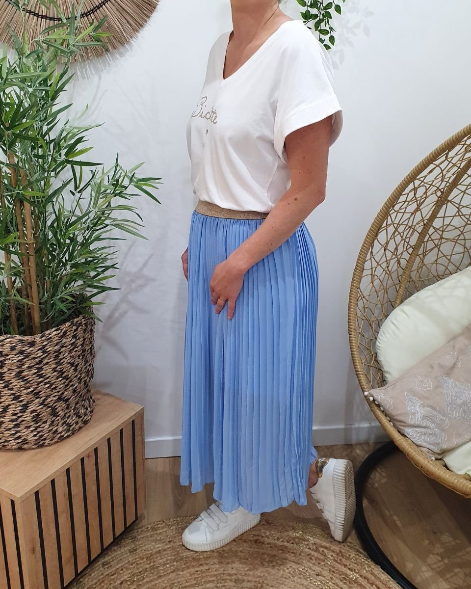 Jupe midi plissée femme élastique doré