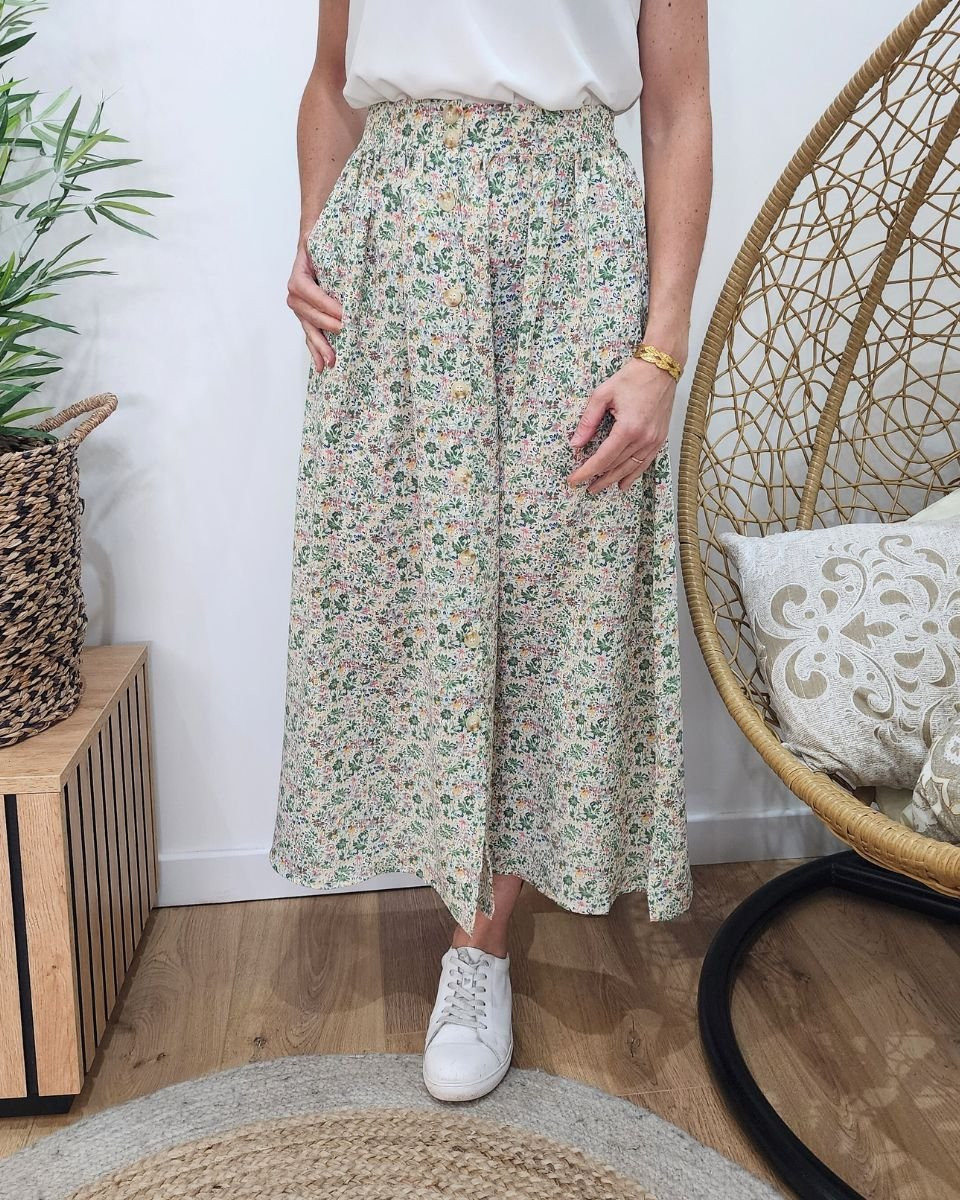 Jupe femme mi-longue boutonnée verte Sophie