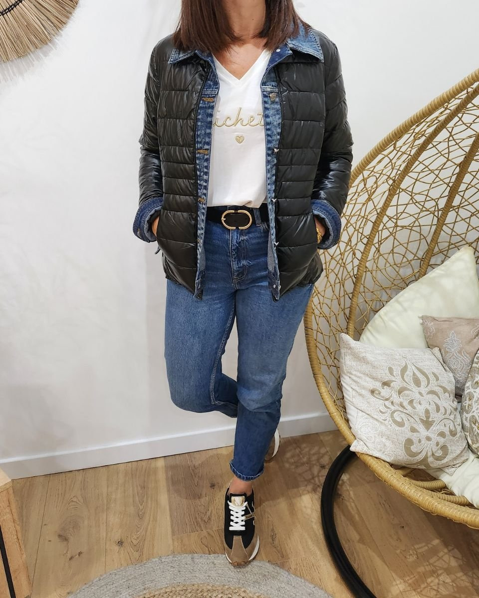 Doudoune femme noire rebords jeans