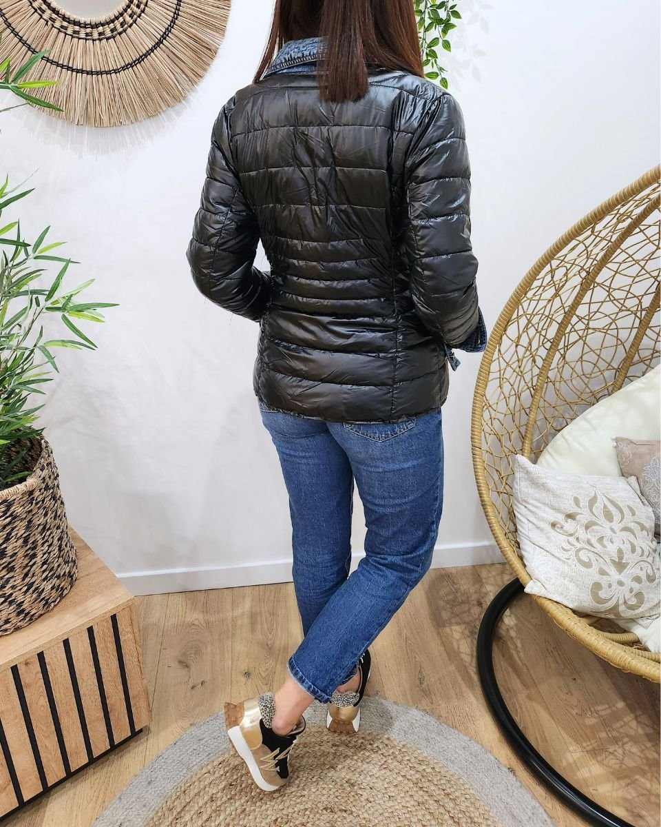 Doudoune femme noire rebords jeans
