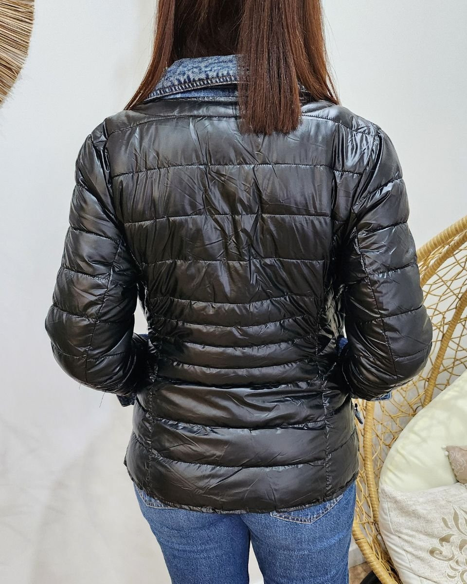 Doudoune femme noire rebords jeans