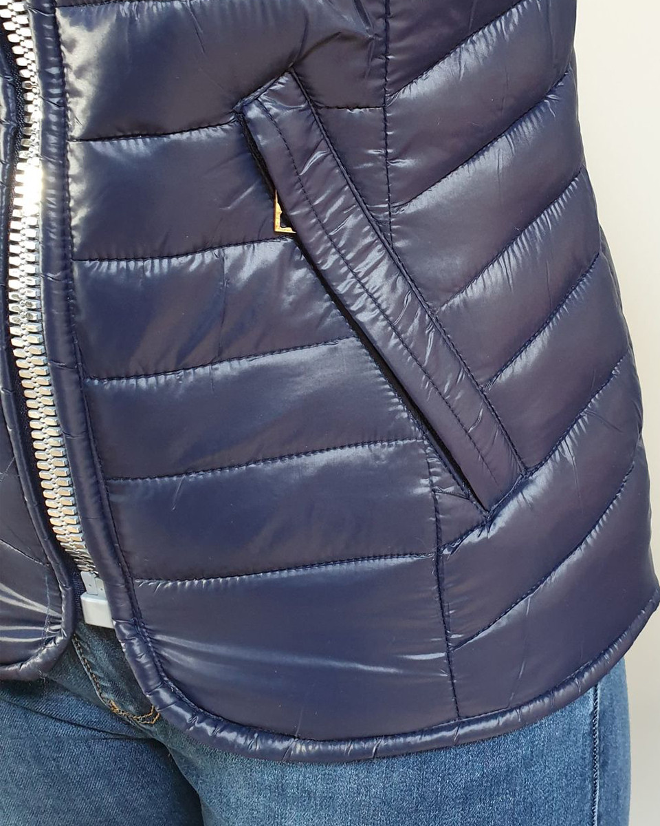 Doudoune marine à capuche intérieur imprimés multicolores