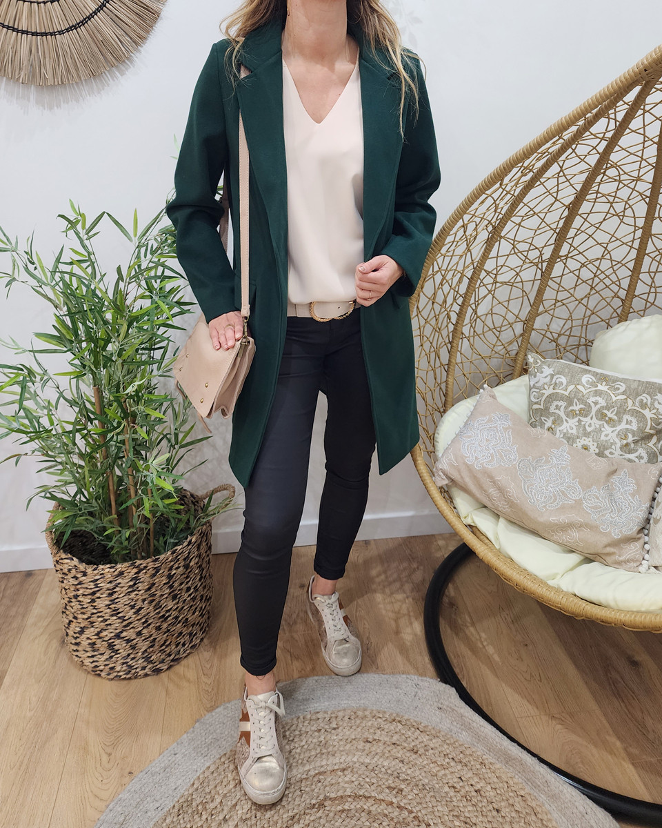 Manteau trench long vert bouteille